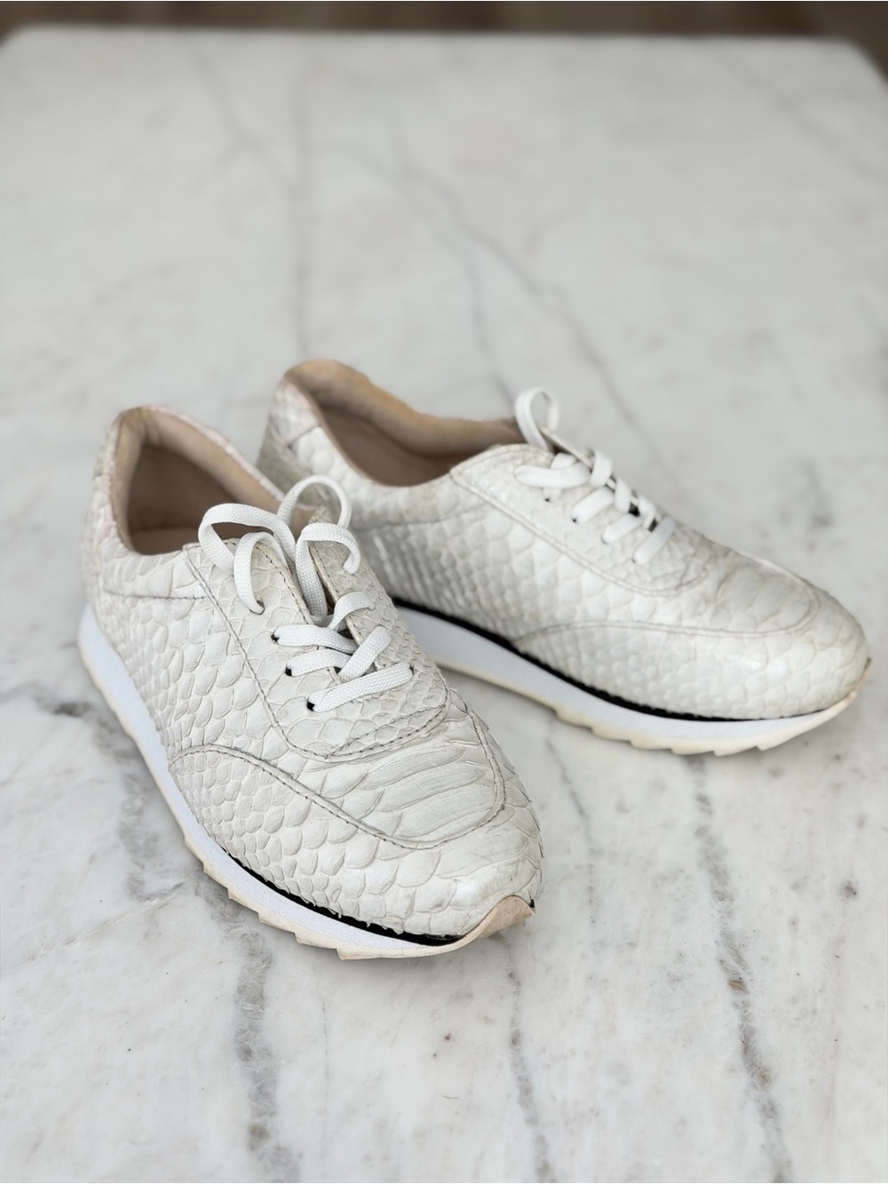Genuine Python Leather Sneakers – White – EU 36 (Fits US 5.5–6)